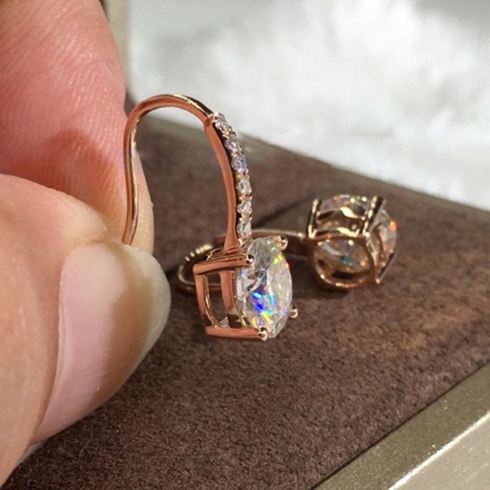 NEW 18K Rose Gold Diamond Drop Earrings - Picture 3 of 4